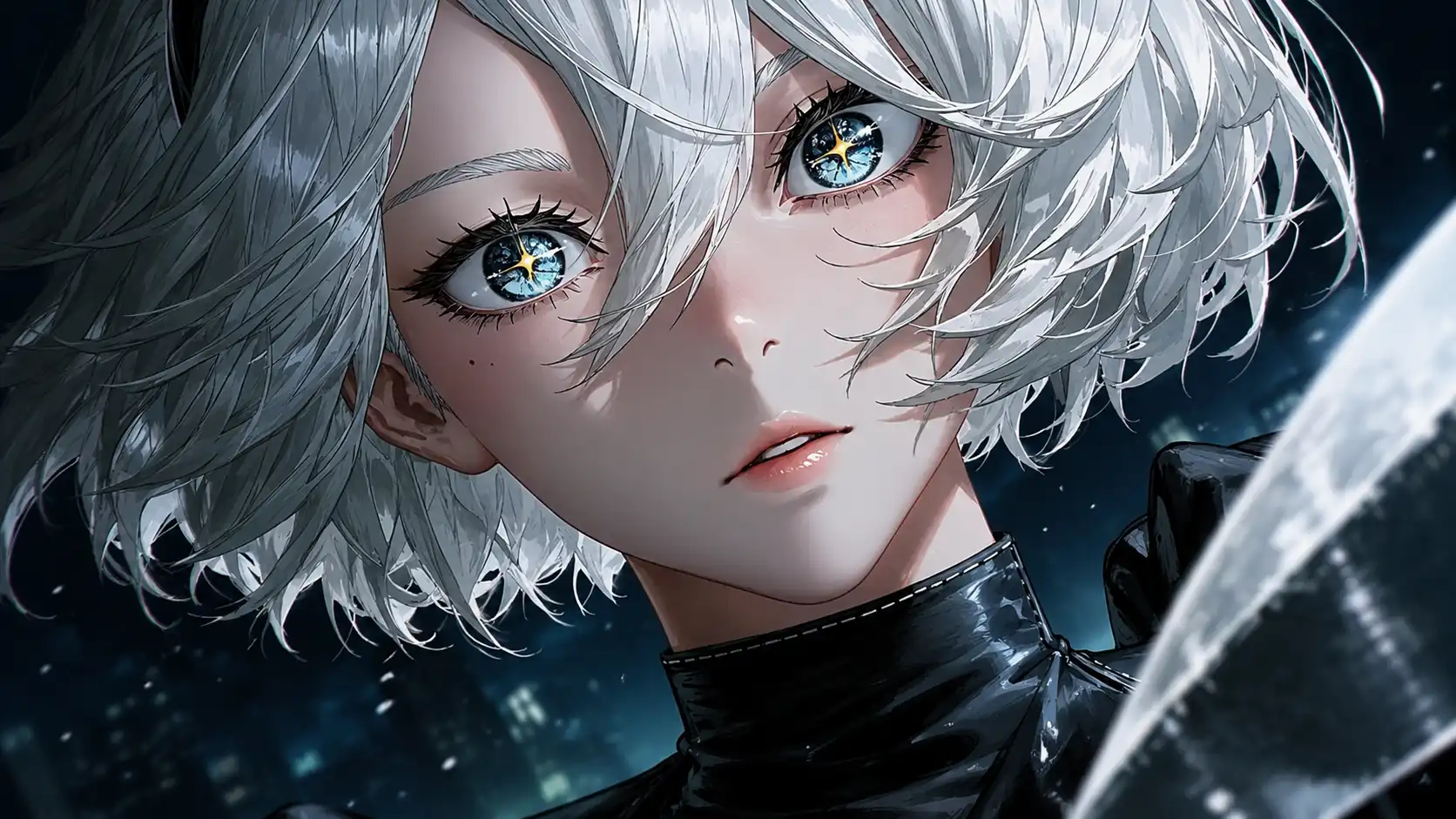 Stunning White Hair Anime Girl Close-Up (4K Ultra HD)