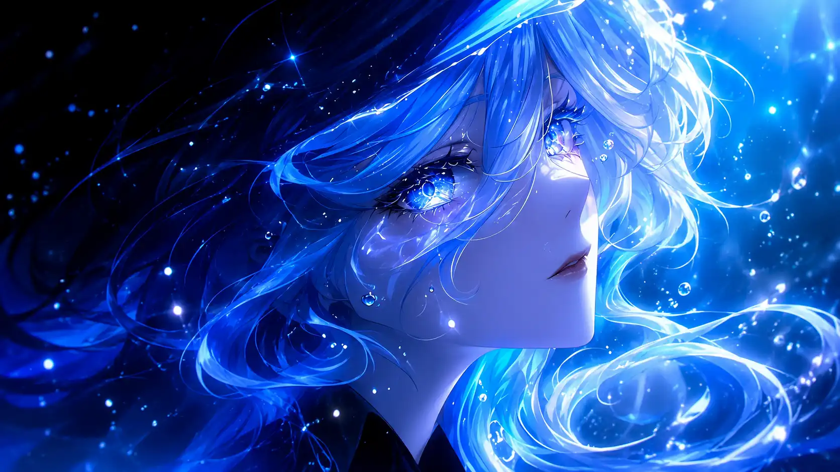 Sad Blue Aesthetic Anime Girl with Tears (4K)